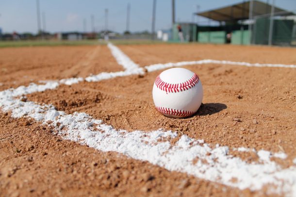 Close up of Baseball Field with Baseball